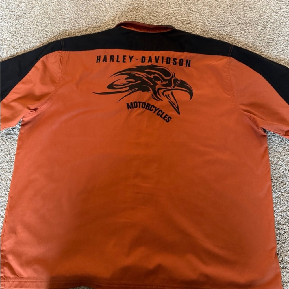 Harley-Davidson Orange and Black Casual Button Down Shirt - Picture 2 of 11